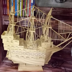 古代戰船模型手工制作 純以一次性筷子完成
