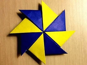 怎么折紙八角雙色飛鏢/風車的折法圖解教程