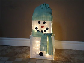用玻璃瓶做圣誕節雪人燈飾的方法